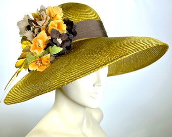Yellow Organza Kentucky Derby Church Hat Wide Brim Fascinator Tea Party Feathers ELLYDOOR Women Organza Fascinator Derby Hat Fancy Floral  main image 3