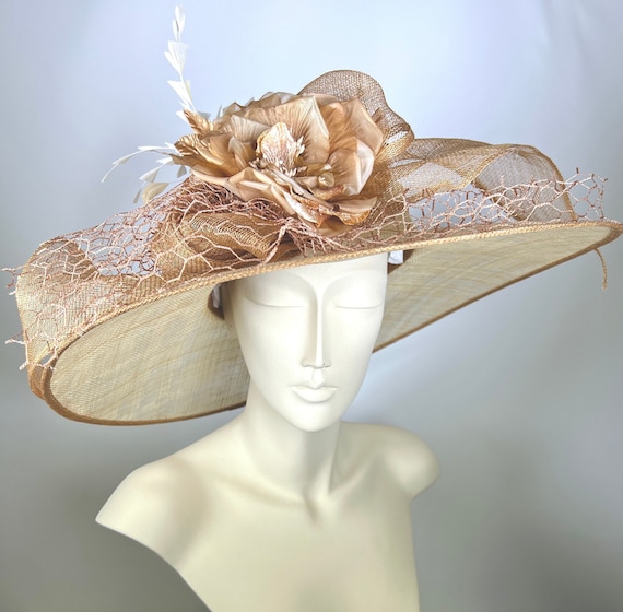 Feathered Tan Hat The Tan Feathered Tie Hat – Fabulina Designs main image 3
