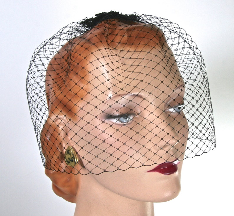 Black FULL BIRDCAGE Cocktail Hat With Veil Mourning Veil Etsy
