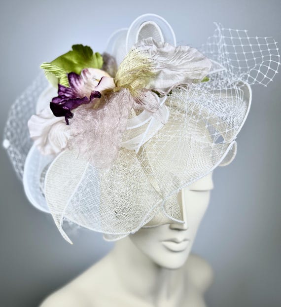 Handmade White Fascinator White Designer Bridal Pillbox Hat With Veil and Handmade  main image 2