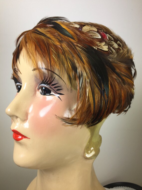 Vintage 1950's Women's Hat, 1950's Feather Hat,Bro