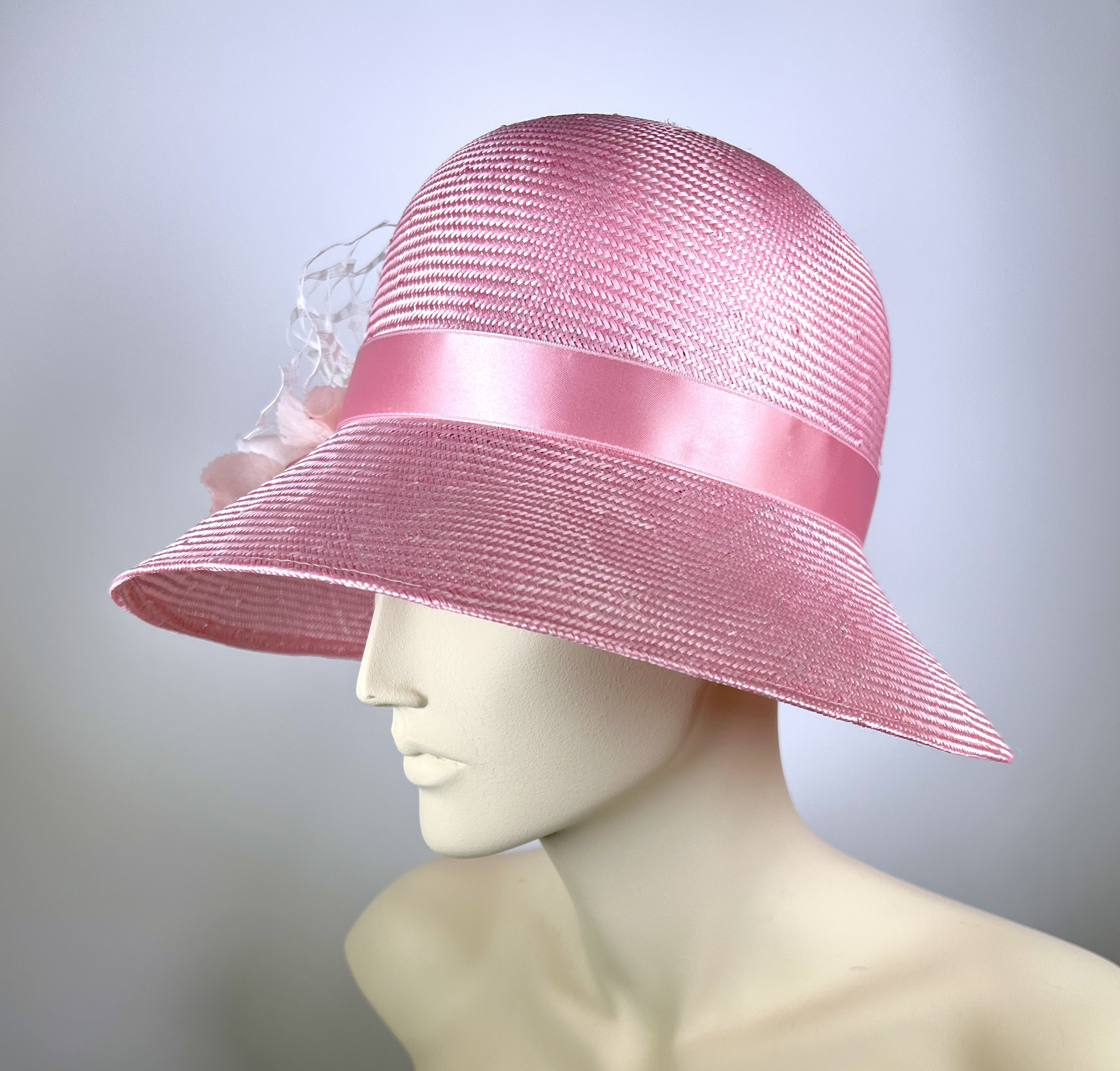 Custom brown pink sisal straw cloche hat Jule Hemp Cloche Hat main image 4