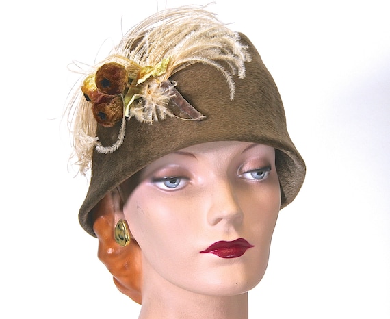 Vintage Tan Brown Felt Women's Hat Bucket Shape | Etsy