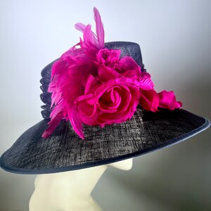 Kentucky Derby Hat Navy Blue Summer Wide Down Turn Brim Church Wedding Hat
