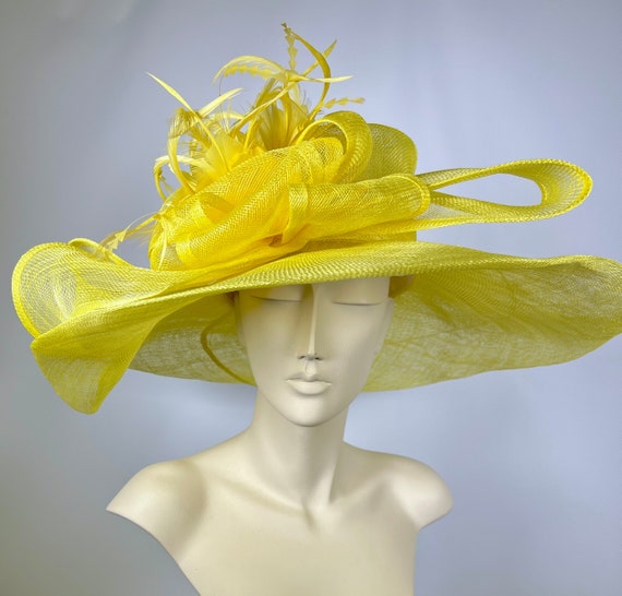 Kentucky Derby Hat Yellow Sinamay Wide Brim Hat Derby Hats for