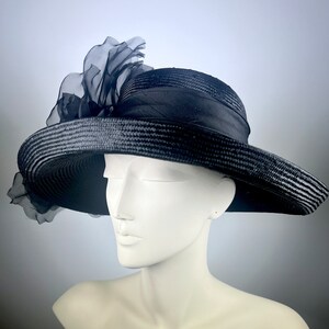 Kentucky Derby Black Upturn Brim Women&#39;s Hat Extra Large Handmade Black Rose Trim