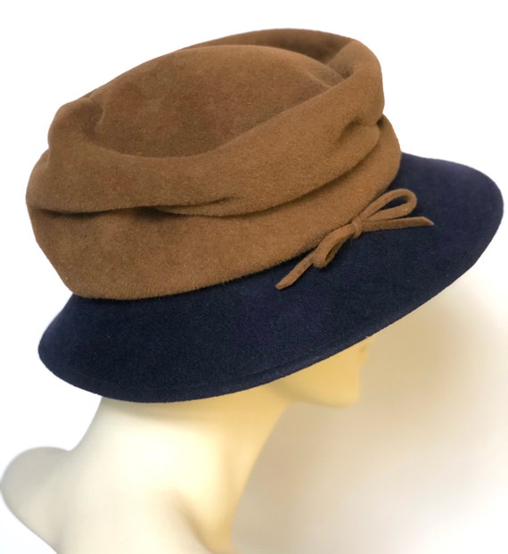 blue and brown hat
