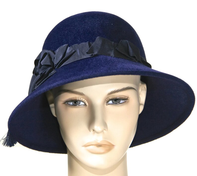 Navy Blue Women's Hat Fur Felt Winter Cloche Fall Etsy