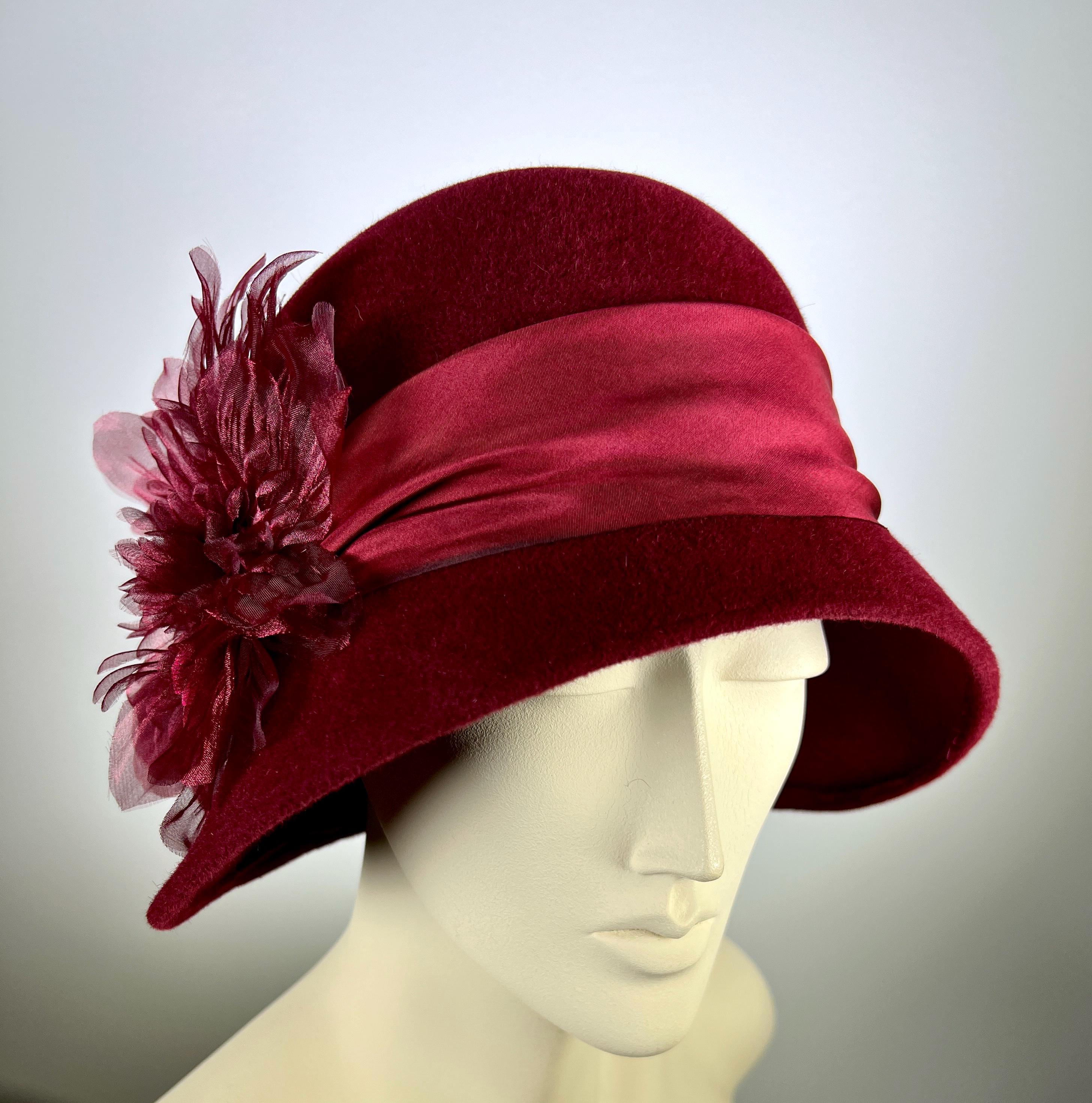 Vintage Red Burgundy Leather Detail Wool Felt Cloche hat 1930s Burgundy Felt Wool Cloche Hat – Ian Drummond Vintage main image 2