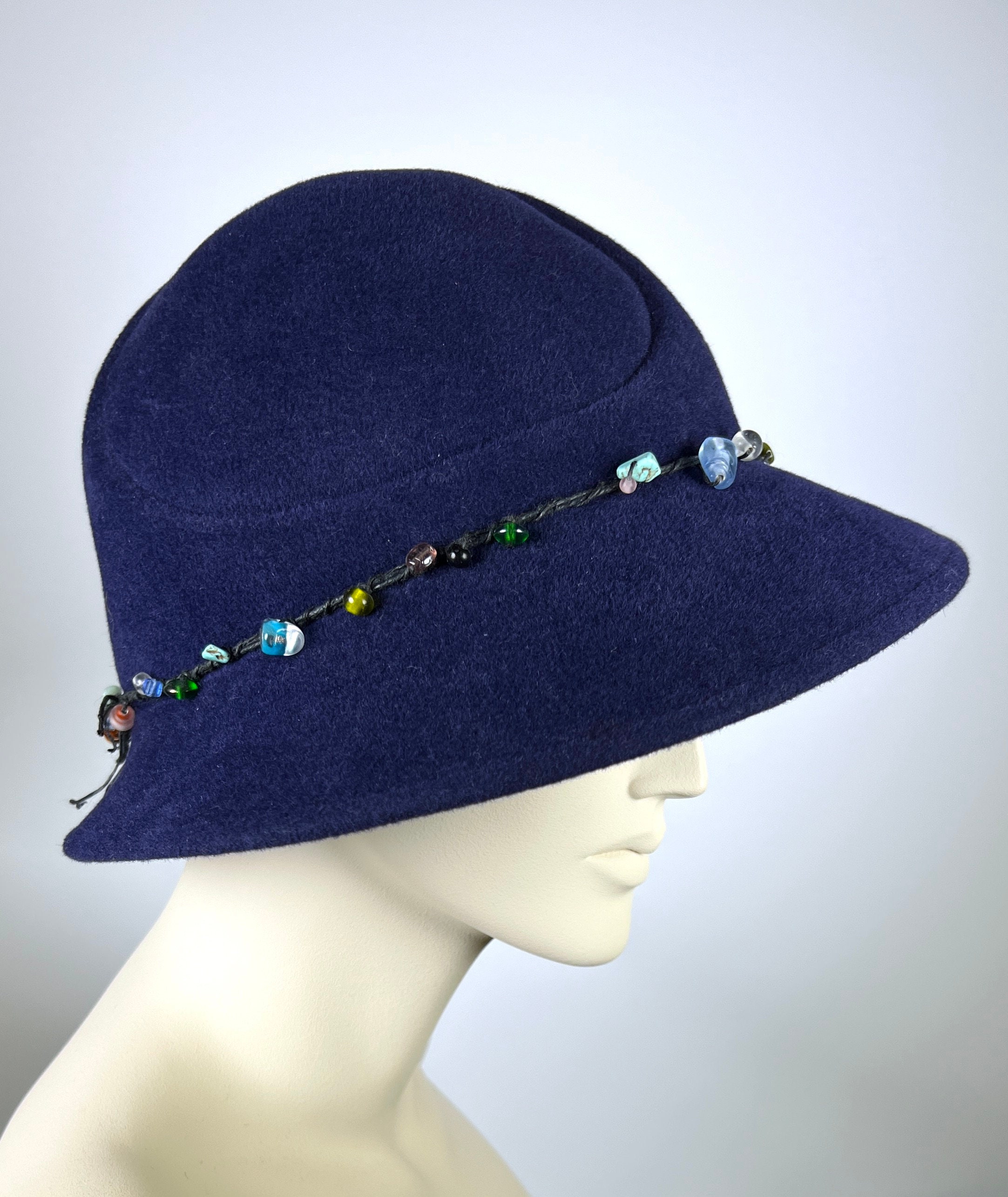 Navy Blue Fur Felt Velour Women display picture 1