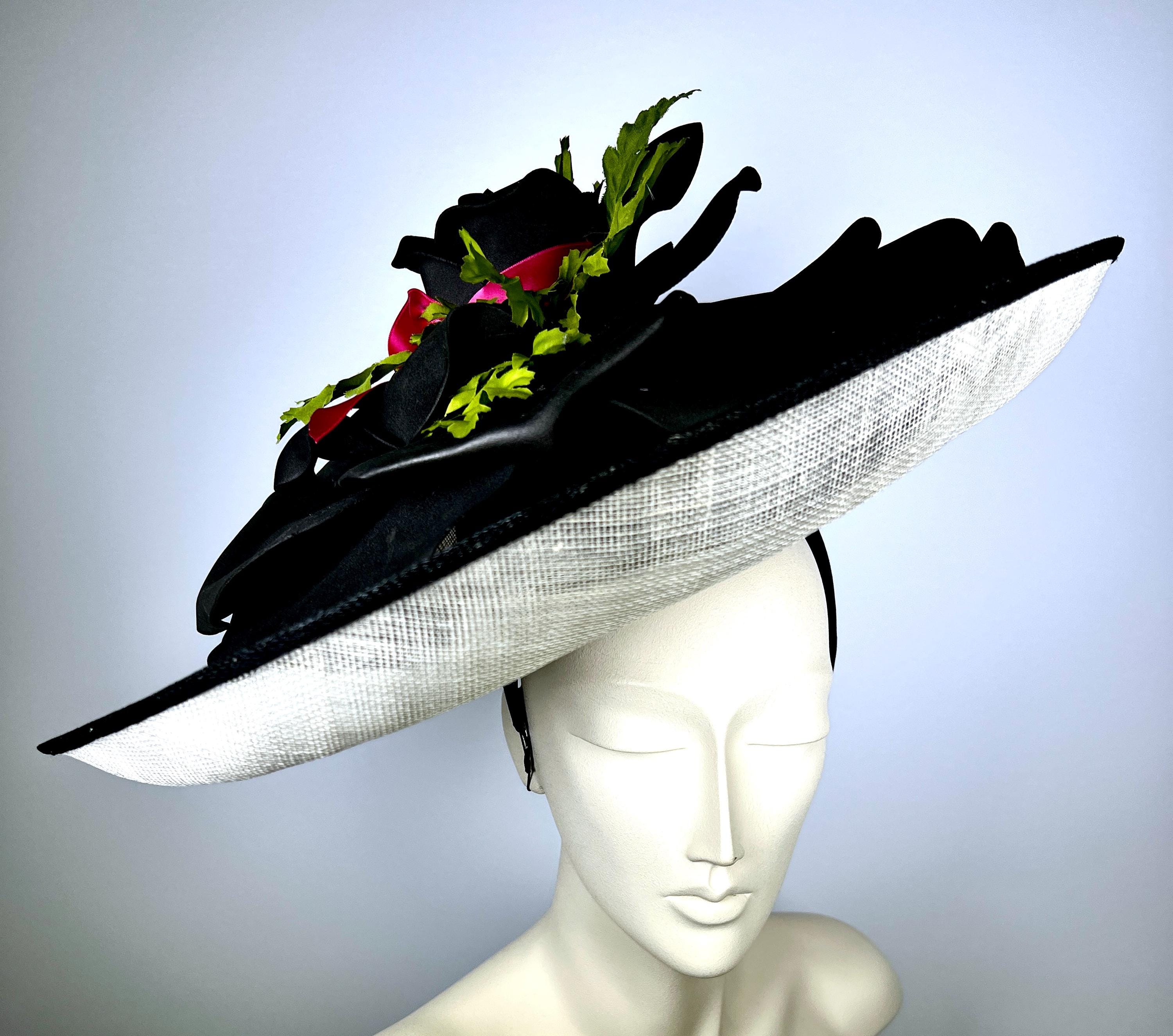 Sinamay rose hat Black/White Sinamay Hatinator With Soft Flowers-Black /White /Silver main image 4