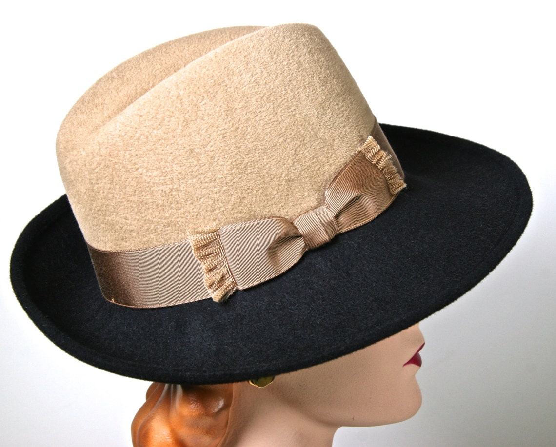 Black and Camel Fedora Black Felt Womens Fedora Hat Black Etsy