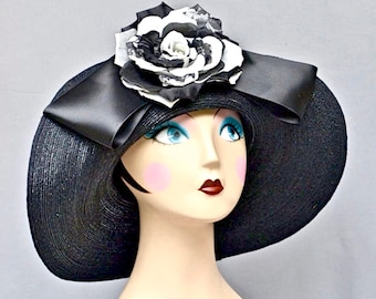 Wide Brim Black White Hat Derby Party Weddings