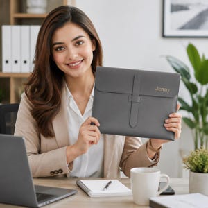 Personalized Faux Leather Laptop Sleeve, Custom Name Engraving, Minimalist Computer Cover
