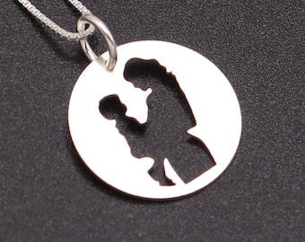 Mother and Child Necklace, Sterling Silver Mother baby Son charm, Mothers Day Gift, Love