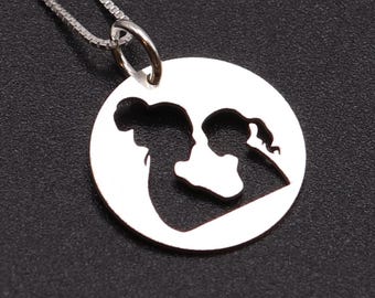 Mother and Child Necklace, Sterling Silver Mother Daughter Pendant, Mothers Day Gift, Minimalist Jewelry