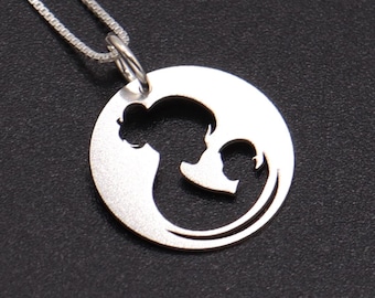 Mother and Child Necklace, Sterling Silver Mother Baby Pendant, Mothers Day Gift, elegant jewelry