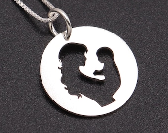 Mother and Child Necklace, Sterling Silver Mother Baby Pendant, Mothers Day Gift, silhouette Jewelry