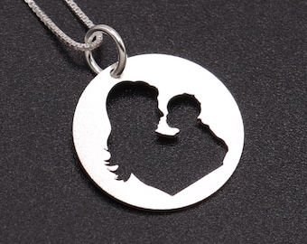 Mother and Child Necklace, Sterling Silver Mother Baby Pendant, Mothers Day Gift, new mom