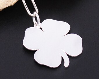 Four leaf clover necklace silver Lucky leaf Pendant charm necklace Lucky clover pendant with 925 Silver Chain - gift for her