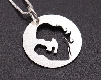 Mother and Child Necklace, Sterling Silver Mother Baby Pendant, Mothers Day Gift, mom charm