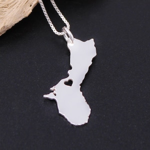 Guam necklace engravable sterling silver personalized i love Guam Country necklace heart Box chain long distance gift Western Pacific image 1