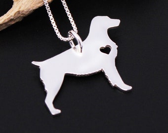 Brittany dog necklace sterling silver dog breeds pendant w/ Heart - Love Pet Jewelry Italian chain Women Best Cute Gift Personalized