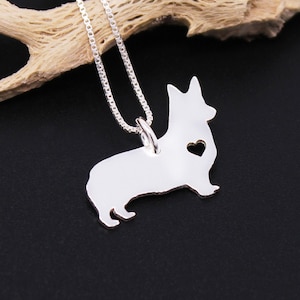 Corgi necklace sterling silver dog breeds pendant w/ Heart - Love Pet Jewelry Italian chain Women Best Cute Gift Personalized Welsh Corgi