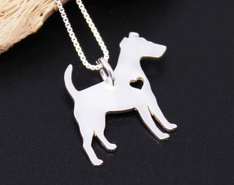 Smooth Fox Terrier necklace sterling silver dog breeds pendant w/ Heart - Love Pet Jewelry Italian chain Women Best Cute Gift Personalized