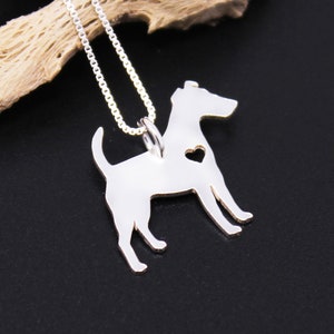 Smooth Fox Terrier necklace sterling silver dog breeds pendant w/ Heart Love Pet Jewelry Italian chain Women Best Cute Gift Personalized image 1