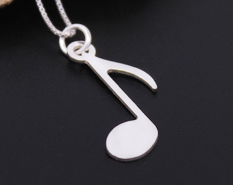 Music note necklace silver music note Pendant charm necklace sol key pendant with 925 Silver Chain gift for musician - gift for her