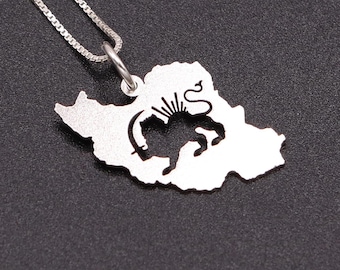 Shir o Khorshid Necklace, 925 Sterling Silver Persian flag map necklace Lion and Sun
