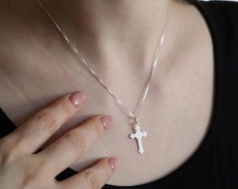 Sterling Silver Templar Cross Necklace: Satin Matte Christian Pendant