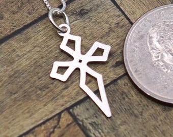 Sterling Silver Diamond Cutout Cross Necklace: Handmade Christian Pendant