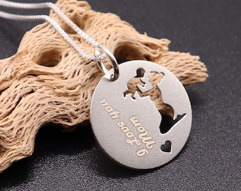 Personalized Mother Child Sterling Silver Necklace, Custom Engraved Pendant, super mom