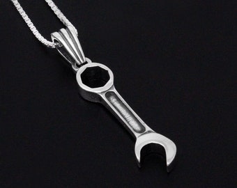 Wrench Necklace Wrench tool unisex For men and women Sterling silver pendant Italian box chain couples gift mechanic symbol gift N32