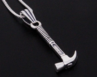 Hammer Necklace Hammer tool unisex For men and women Sterling silver pendant Italian box chain couples gift mechanic symbol gift N34