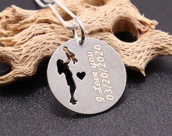 Personalized Mother Child Sterling Silver Necklace, Custom Engraved Pendant, mom jewelry