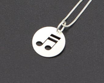 Personalized Sterling Silver Music Note Necklace, Charm Beamed Sixteenth notes Pendant musician Gift