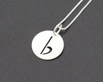Personalized Sterling Silver Music Note Necklace, Charm Flat note Pendant musician Gift