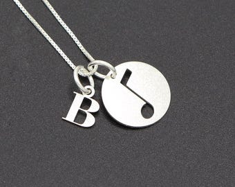 Personalized Sterling Silver Music Note Necklace, Initial Charm Note Pendant