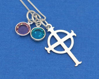 Celtic Cross Necklace with Birthstones, Sterling Silver Christian Jewelry for Women, Personalized Birthstone Gift