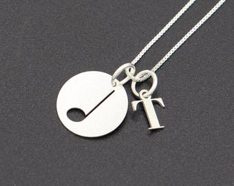 Personalized Sterling Silver Music Note Necklace, Initial Charm Quarter Note Pendant