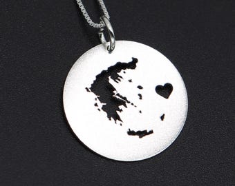 Greece Map Necklace Silver – Personalized Engravable Greek Map Pendant – Custom Travel Jewelry Gift