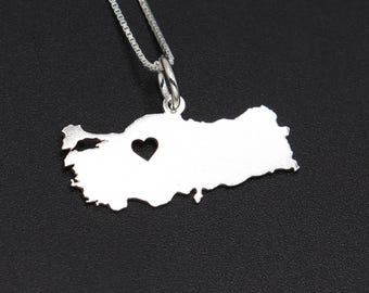 Turkey Map Necklace Silver for Women – Personalized & Engravable Jewelry, Custom Gift, Travel Lover Necklace