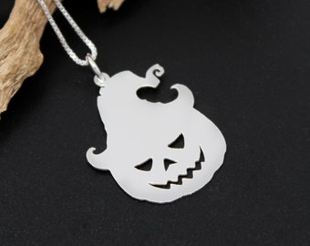 Halloween pumpkin Necklace Jack-o'-lantern carved pumpkins Scary Face Sterling silver pendant w/ Silver Box chain spooky necklace Pumpkin 4