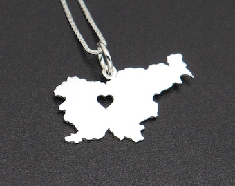 Engravable Slovenia Map Necklace - Sterling Silver Personalized Pendant engravable name