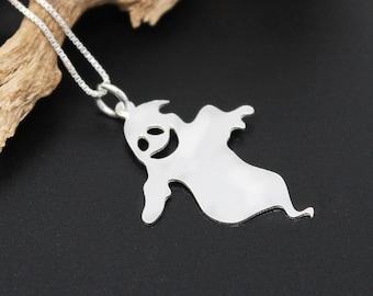 Halloween Ghost Necklace Funny Face Scary Face Sterling silver pendant w/ Silver 925 Box chain Happy Ghost necklace Ghost 3