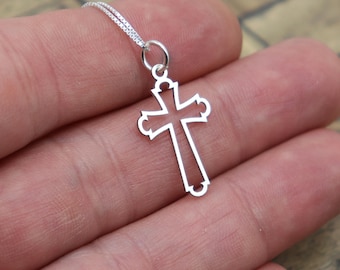 Sterling Silver Cross Necklace - Ornate Cutout Christian Jewelry
