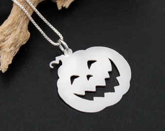 Halloween pumpkin Necklace Jack-o'-lantern carved pumpkins Scary Face Sterling silver pendant w/ Silver Box chain spooky necklace Pumpkin 7